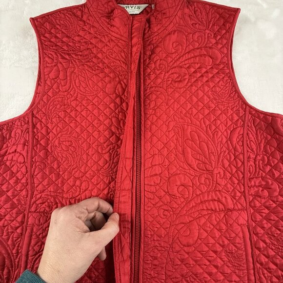 Orvis Red Silk Quilted Vest Womens S Floral Paisley Insulated Classic Core - Picture 5 of 9